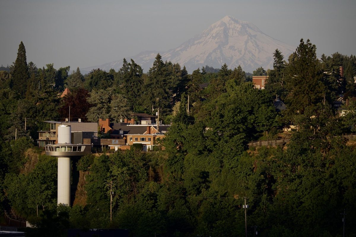 Oregon City Elevator with Mt. Hood in background.