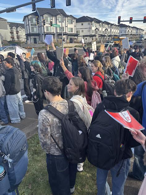 Students protest against ICE as they march across the sidewalks of OCHS.